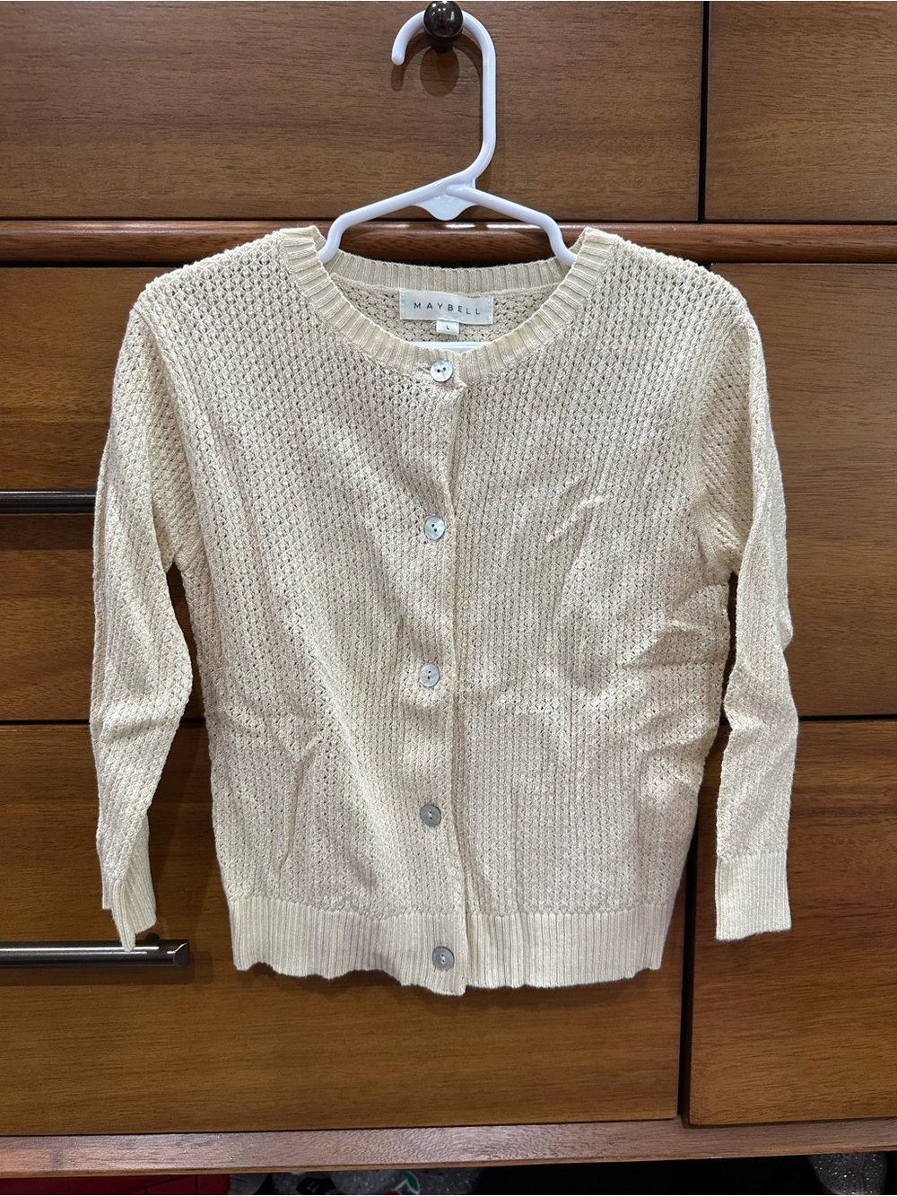 Cream Knit Button-Front Cardigan for Kids